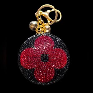 Elegant Red and Black Floral Bag Charm Keychain